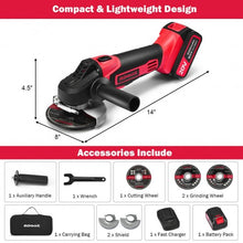 Load image into Gallery viewer, 20V Cordless Angle Grinder w/ 4.0Ah Lithium-Ion Battery &amp; Charger

