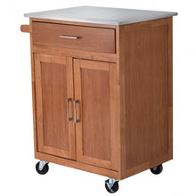 Load image into Gallery viewer, Wooden Kitchen Rolling Storage Cabinet with Stainless Steel Top
