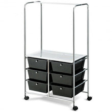 Load image into Gallery viewer, 6 Drawer Rolling Storage Cart with Hanging Bar -Black
