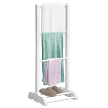 Load image into Gallery viewer, 3-Bar Acacia Wood Freestanding Bathroom Towel Rack  w/Bottom Storage Shelf-White
