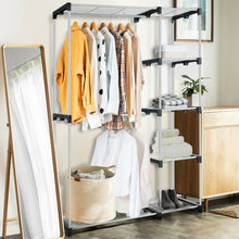 Load image into Gallery viewer, Freestanding Clothes Organizer Rack with Shelves and Hanging Rods
