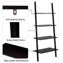 Load image into Gallery viewer, 4-Tier Industrial Leaning Wall Bookcase-Black
