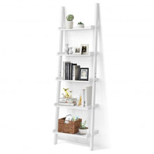 Load image into Gallery viewer, 5-Tier Wall-leaning Ladder Shelf  Display Rack for Plants and Books-White
