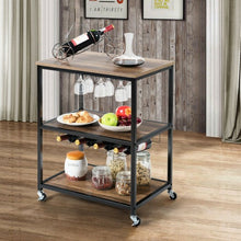 Load image into Gallery viewer, 3-Tier Metal Frame Rolling Kitchen Island Trolley Cart-Natural
