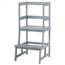 Load image into Gallery viewer, Kids Wooden Kitchen Step Stool with Safety Rail-Gray
