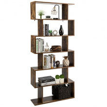 Load image into Gallery viewer, 6-Tier S-Shaped Bookcase Z-Shelf Style Storage Bookshelf-Coffee
