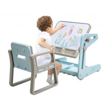 Load image into Gallery viewer, 2 in 1 Kids Easel Table and Chair Set  with Adjustable Art Painting Board-Blue
