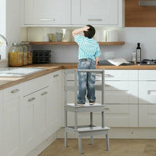 Load image into Gallery viewer, Wooden Kids Kitchen Learning Toddler Tower w/ Safety Rail-Gray
