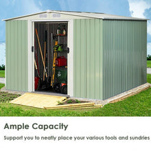 Load image into Gallery viewer, 8x8 ft Outdoor Garden Galvanized Steel Storage Shed with Sliding Door-Light Green
