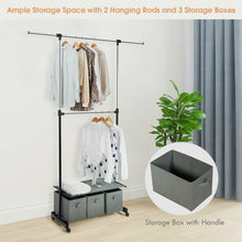 Load image into Gallery viewer, 2-Rod Adjustable Garment Rack with Shelf &amp; Storage Boxes
