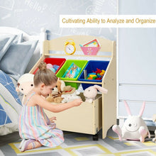 Load image into Gallery viewer, Kids Wooden Toy Storage Unit Organizer w/ Rolling Toy Box &amp; Plastic Bins-Natural
