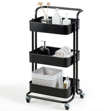 Load image into Gallery viewer, 3-Tier Metal Rolling Storage Cart Trolley 2 Brakes with Handle
