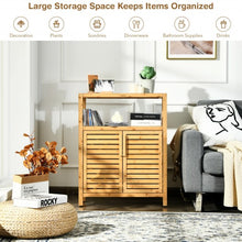 Load image into Gallery viewer, 2-door Bamboo Floor Cabinet Storage Organizer with Open Shelf Adjustable Shelf
