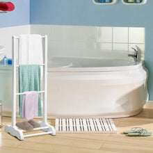 Load image into Gallery viewer, 3-Bar Acacia Wood Freestanding Bathroom Towel Rack  w/Bottom Storage Shelf-White

