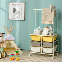 Load image into Gallery viewer, 6 Drawer Rolling Storage Cart with Hanging Bar -Yellow
