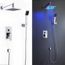 Load image into Gallery viewer, 8" LED Rainfall Shower head Arm Control Valve Handspray Shower Faucet Set
