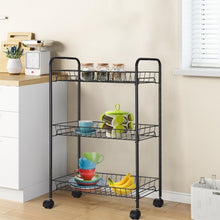 Load image into Gallery viewer, 3 Tier Rolling Kitchen Utility Trolley with Storage Shelf Baskets
