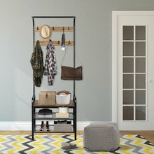 Load image into Gallery viewer, Industrial Coat Shoe Bench Entryway Shelf with 9 Hooks
