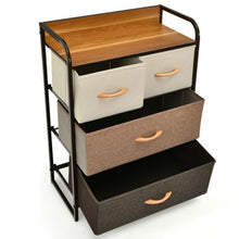 Load image into Gallery viewer, 4-Drawer Tower Steel Frame Wooden Top Dresser Storage with 3-Tier Organizer

