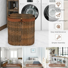 Load image into Gallery viewer, Handwoven Laundry Hamper Basket with 2 Removable Liner Bags-Brown
