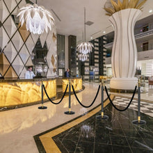 Load image into Gallery viewer, 6 Pcs Round Top Polished Stainless Stanchions Posts Queue Pole with 5 ft BlackVelvet Rope
