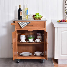 Load image into Gallery viewer, Wooden Kitchen Rolling Storage Cabinet with Stainless Steel Top
