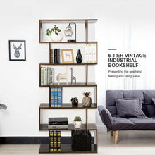 Load image into Gallery viewer, 6-Tier S-Shaped Bookcase Z-Shelf Style Storage Bookshelf-Coffee
