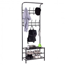 Load image into Gallery viewer, Metal Entryway Coat Hat Shoes Rack 18 Hooks Garment Rack
