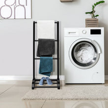 Load image into Gallery viewer, 3-Bar Acacia Wood Freestanding Bathroom Towel Rack  w/Bottom Storage Shelf-Black
