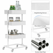 Load image into Gallery viewer, 3-Tier Metal Rolling Storage Cart Mobile Organizer with Adjustable Shelves-White
