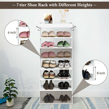 Load image into Gallery viewer, 7-Tier Vertical Design Wooden Shoe Storage Shelf with Hooks-White

