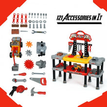 Load image into Gallery viewer, 121 Pcs Kids Pretend Workbench Construction Workshop Tool Play Set

