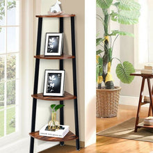 Load image into Gallery viewer, 4-Tier Corner Shelf Metal Storage Rack Domestic Bookcase-Black
