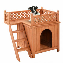 Load image into Gallery viewer, Wood Pet Dog House with Roof Balcony &amp; Bed Shelter

