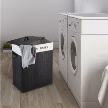 Load image into Gallery viewer, Double Rectangle Bamboo Hamper Laundry Basket-1PC Black
