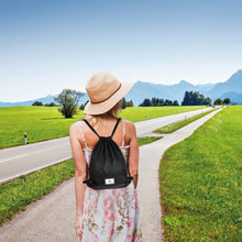 Load image into Gallery viewer, Drawstring Backpack String Bag Foldable Sports Sack with Zipper Pocket-Black
