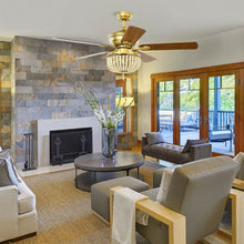 Load image into Gallery viewer, 52" Retro Ceiling Fan Light with Reversible Blades Remote Control-Golden
