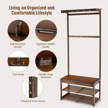 Load image into Gallery viewer, 5 In 1 Bamboo Coat Rack Shoe Bench Entryway Hall Tree with Storage Box-Coffee
