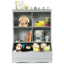 Load image into Gallery viewer, 3-Tier Children's Multi-Functional Bookcase Toy Storage Bin Floor Cabinet-Gray
