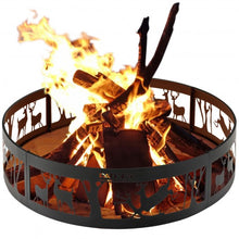 Load image into Gallery viewer, 36" Metal Fire Pit Ring Deer with Extra Poker Bonfire Liner for Campfire
