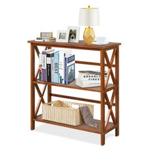 Load image into Gallery viewer, 3-Tier Wooden Open Shelf Bookcase with X-Design-Natural
