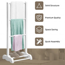 Load image into Gallery viewer, 3-Bar Acacia Wood Freestanding Bathroom Towel Rack  w/Bottom Storage Shelf-White
