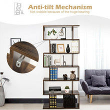 Load image into Gallery viewer, 6-Tier S-Shaped Bookcase Z-Shelf Style Storage Bookshelf-Coffee

