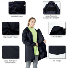 Load image into Gallery viewer, Hooded  Women's Wind &amp; Waterproof Trench Rain Jacket-Navy-XL
