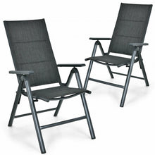 Load image into Gallery viewer, 2PCS Patio Folding Dining Chairs Aluminum Padded Adjustable Back-Gray
