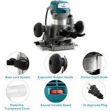 Load image into Gallery viewer, 1.25HP Palm Router Kit Variable Speed Woodworking with Plunge base
