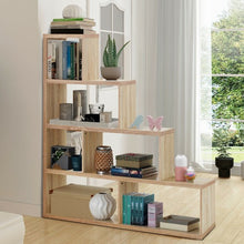 Load image into Gallery viewer, 6 Cubes Ladder Shelf Corner Bookshelf Storage Bookcase-Natural
