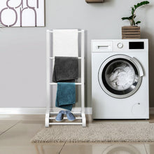 Load image into Gallery viewer, 3-Bar Acacia Wood Freestanding Bathroom Towel Rack  w/Bottom Storage Shelf-White
