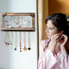 Load image into Gallery viewer, Vintage Wood Wall Mounted Jewelry Organizer Display Rack with Bracelet Rod-Brown
