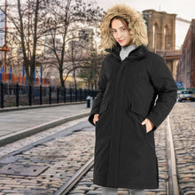 Load image into Gallery viewer, Women's Hooded Long Down Coat with Faux-fur Trim-Black-XL
